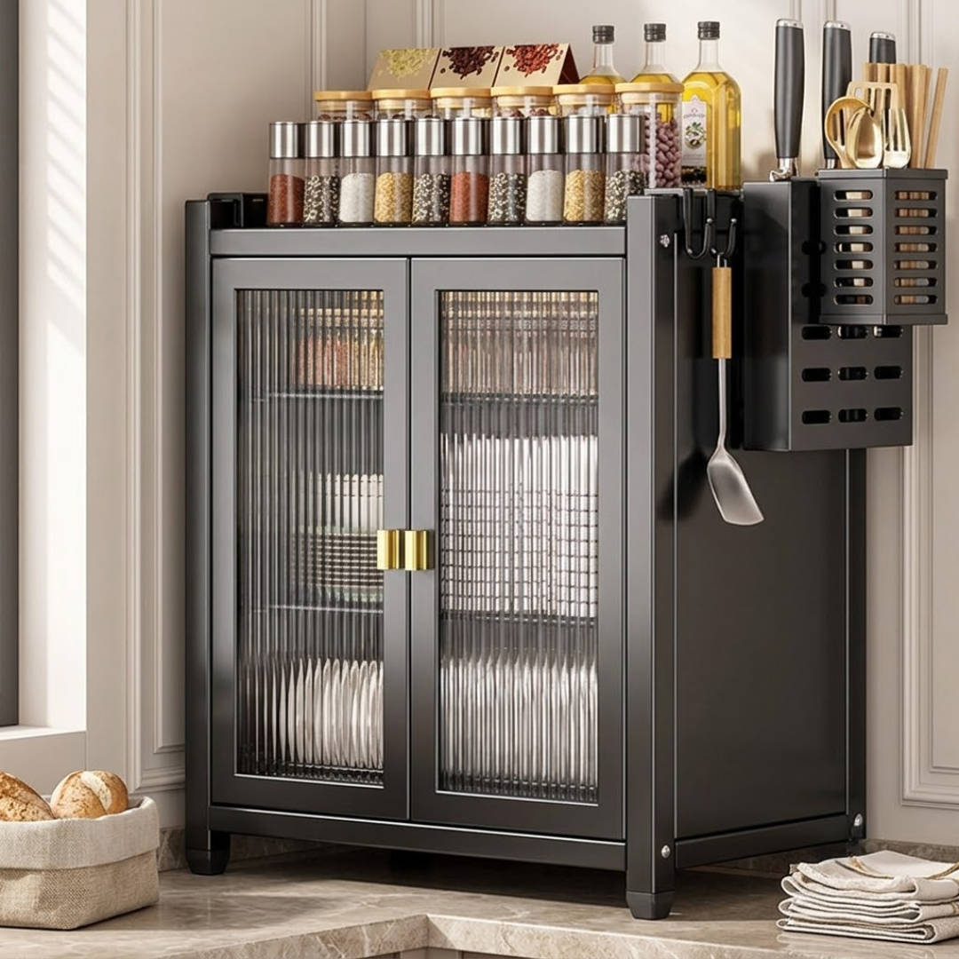 Premium Kitchen Storage Cabinet with Magnetic Doors and Adjustable Shelves