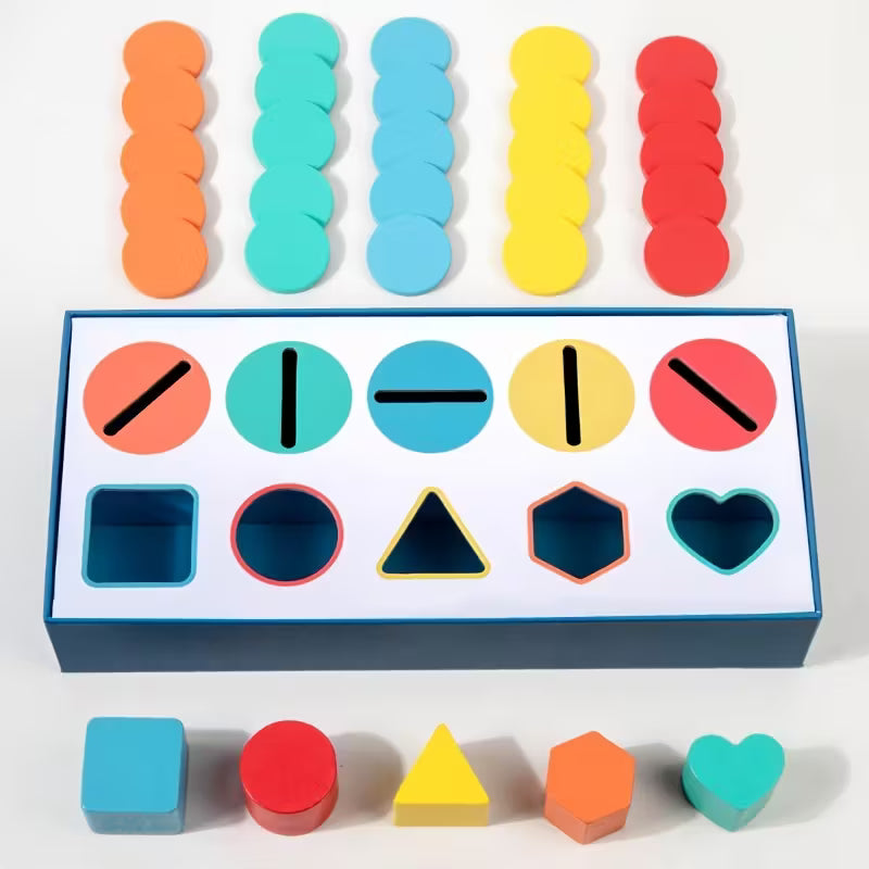 HOMERO Montessori Color Shape Classification Wooden Build Box Toy 10 Hole Set