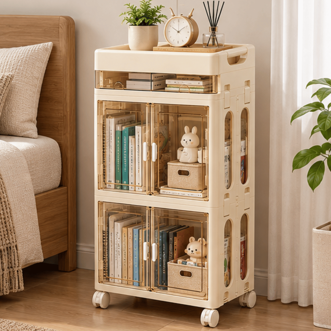 Cabinet With Magnetic Double Doors And Smooth Casters