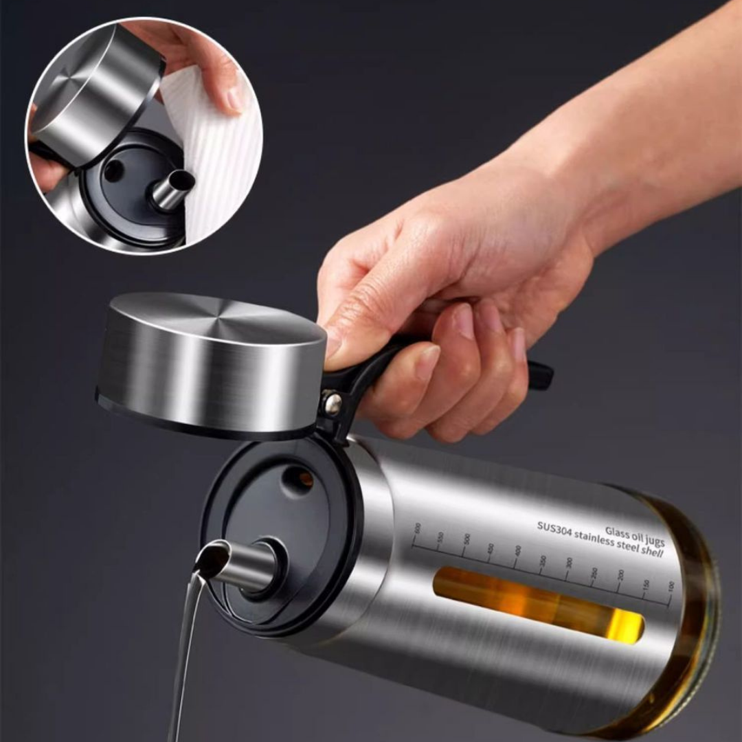 Premium Stainless Steel Oil Dispenser with Auto Flip Lid 650ml