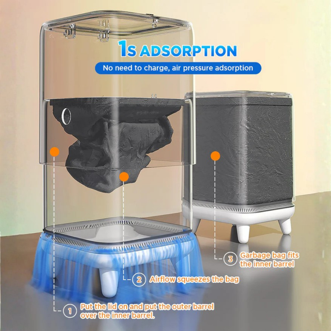 HOMERO Automatic Adsorption Slim Design Airtight Lid Dustbin with Leg 15L