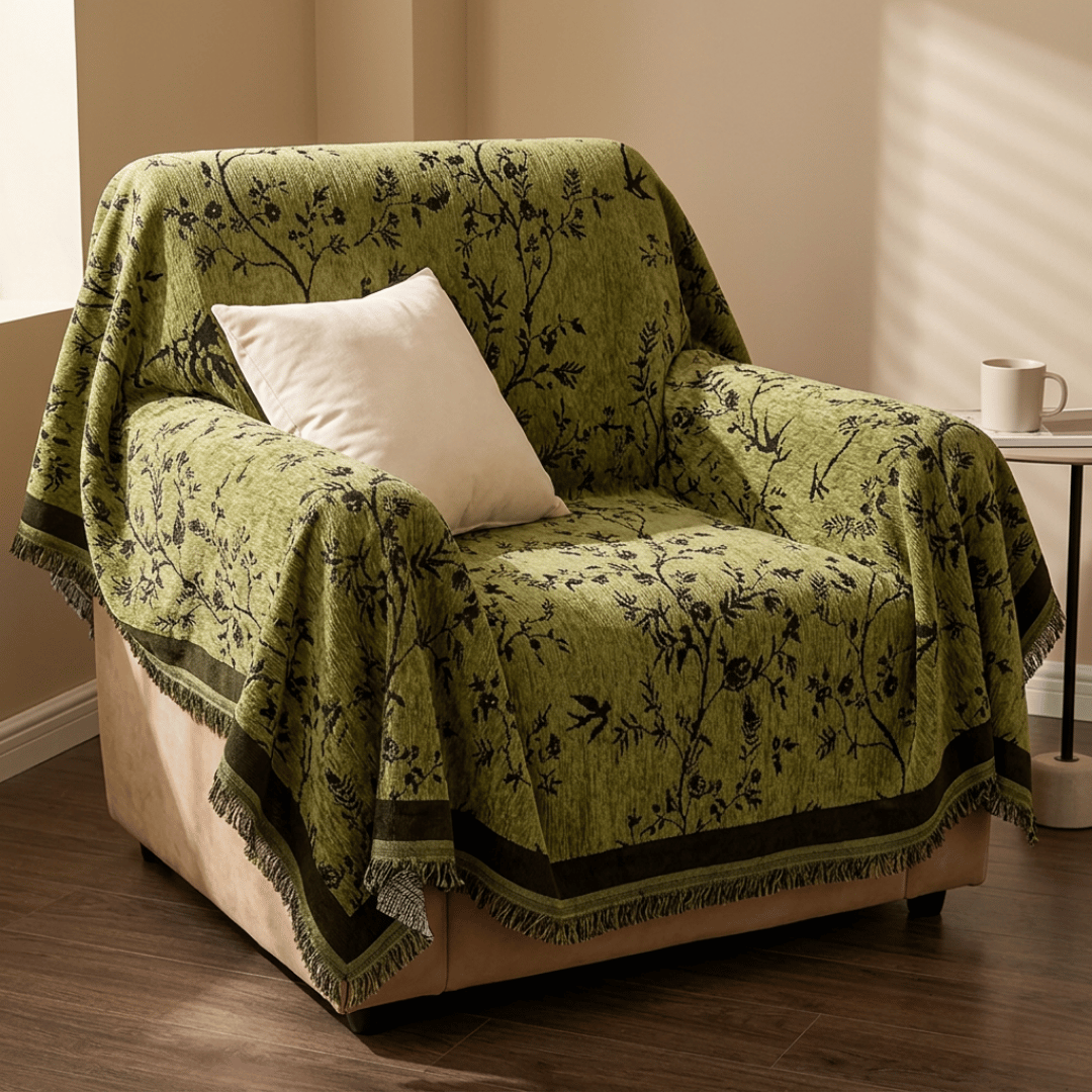 Flower Pattern Luxury Chenille Fabric Reversible Sofa Cover