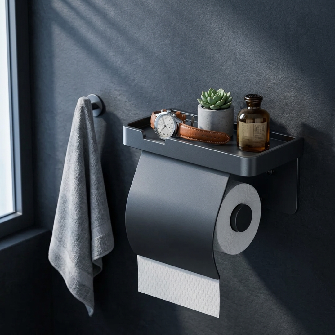 Premium Wall Mounted Toilet Paper Holder Waterproof Shelf