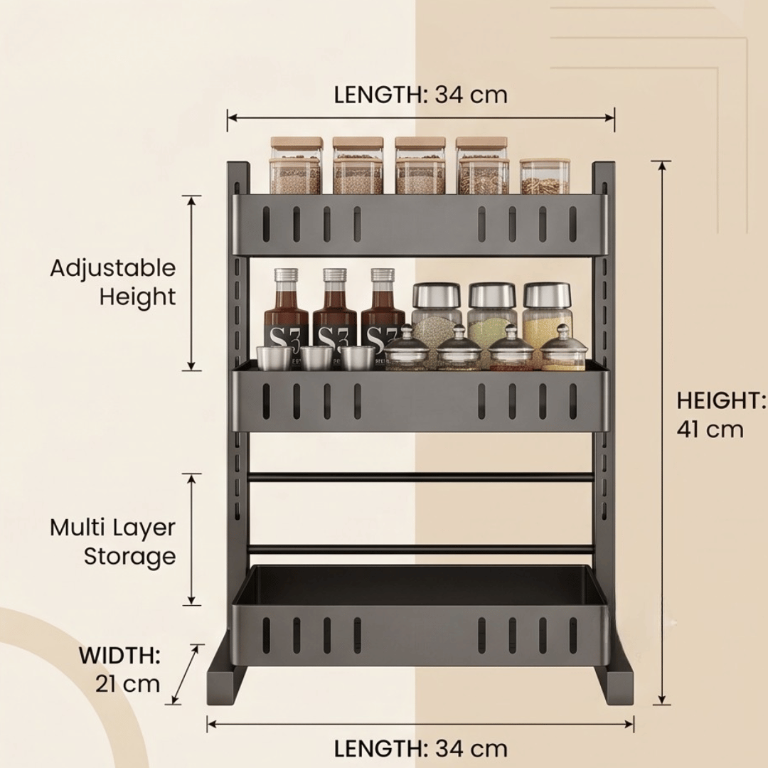 Adjustable Multi-Layer Spice Storage Rack Kitchen Organizer