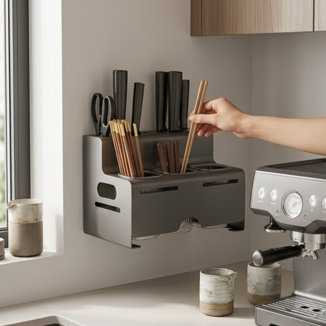 Wall Mounted Kitchen Knife Holder and Chopstick Organizer