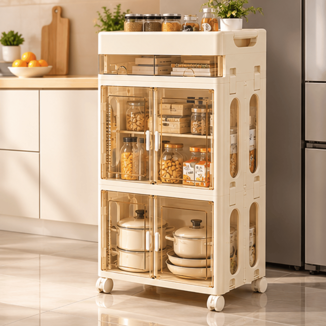 Cabinet With Magnetic Double Doors And Smooth Casters