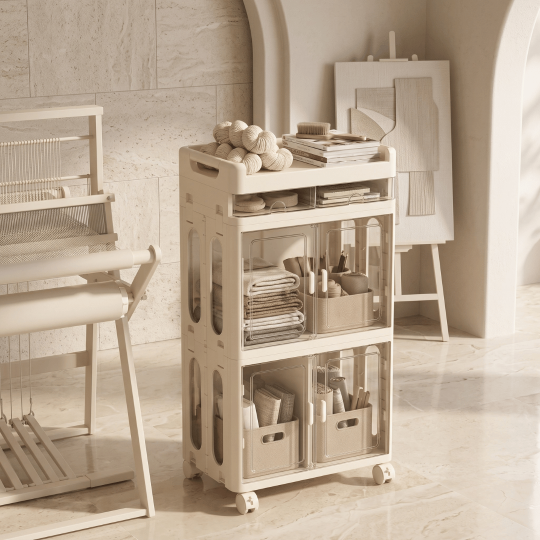 Cabinet With Magnetic Double Doors And Smooth Casters