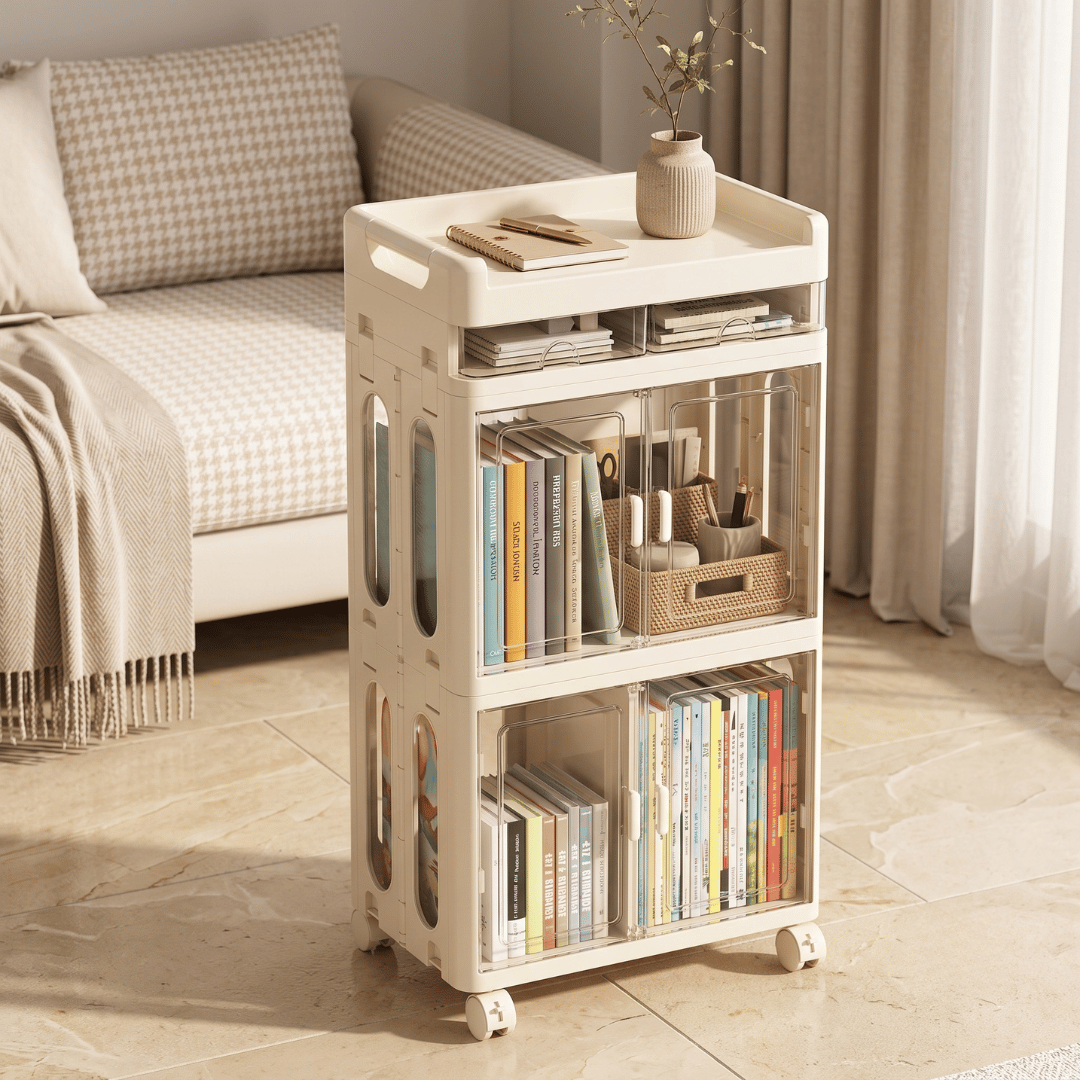 Cabinet With Magnetic Double Doors And Smooth Casters