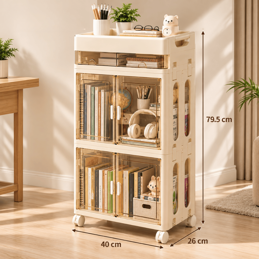 Cabinet With Magnetic Double Doors And Smooth Casters