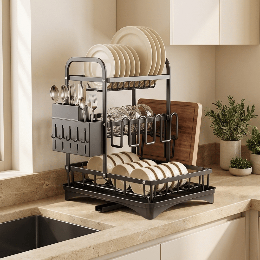 Multi Tier Kitchen Sink Utensil Organiser Detachable Cutting Board Holder Knife Stand Stainless Carbon Steel Triple Layer