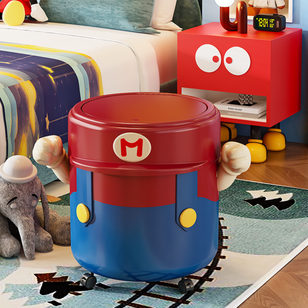 Super Mario Cartoon Style Wheeled Trash Can -13L Size