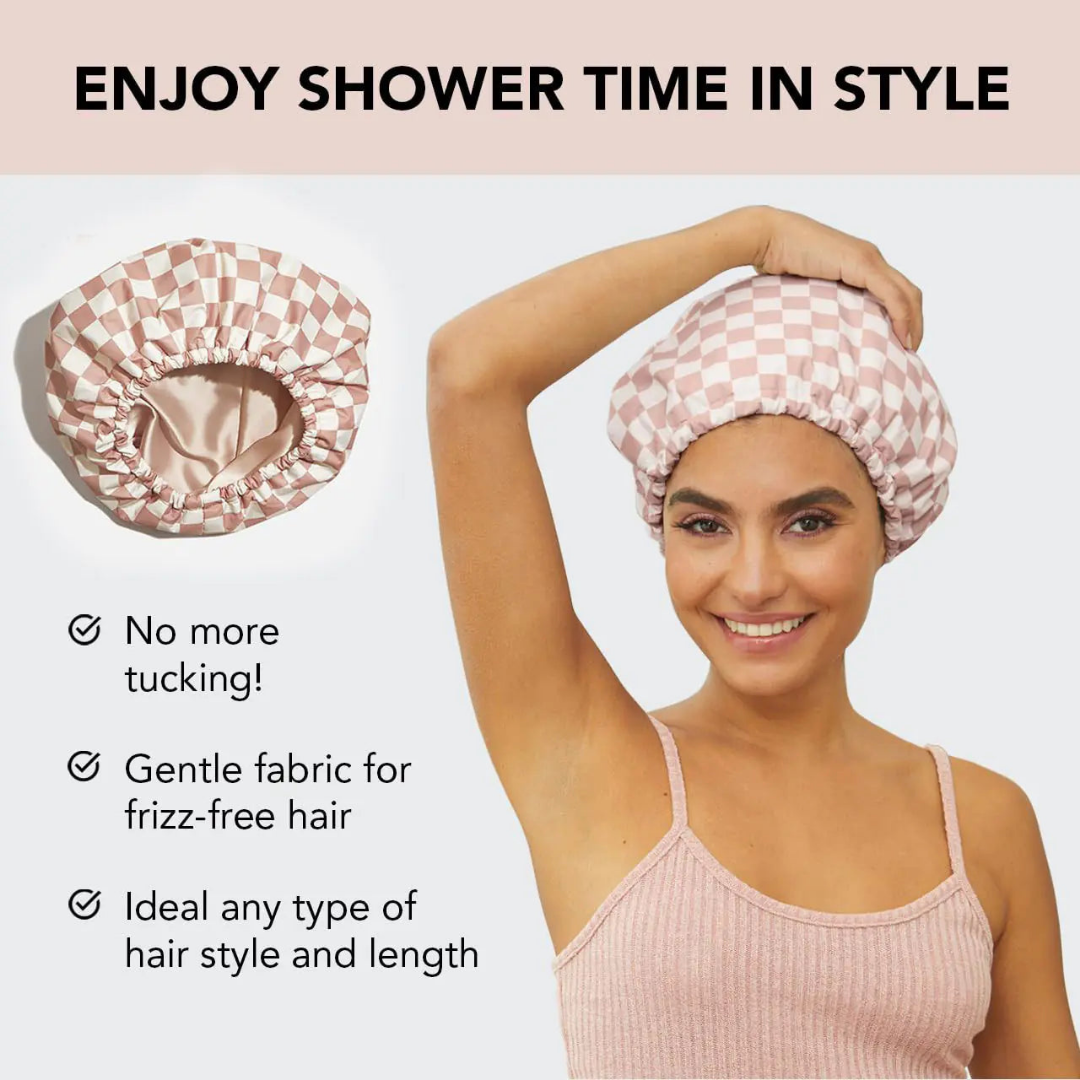 HOMERO Elegant Double Layer Stylish Plaid Design Waterproof Shower Cap
