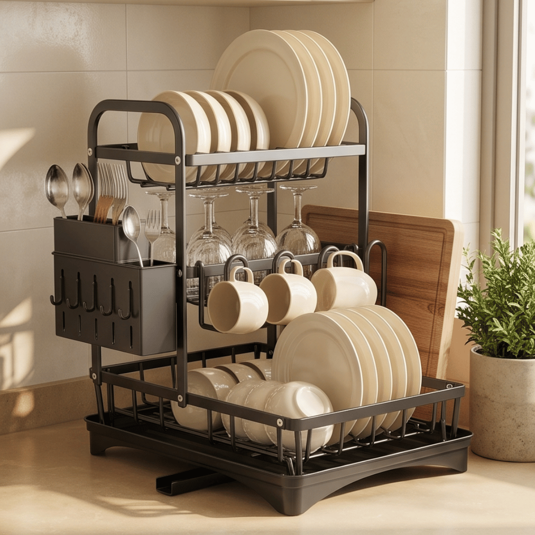 Multi Tier Kitchen Sink Utensil Organiser Detachable Cutting Board Holder Knife Stand Stainless Carbon Steel Triple Layer
