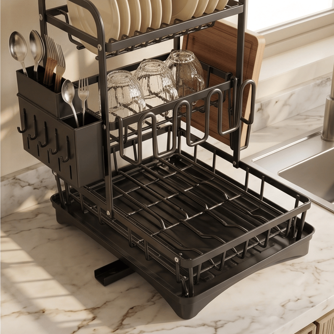 Multi Tier Kitchen Sink Utensil Organiser Detachable Cutting Board Holder Knife Stand Stainless Carbon Steel Triple Layer