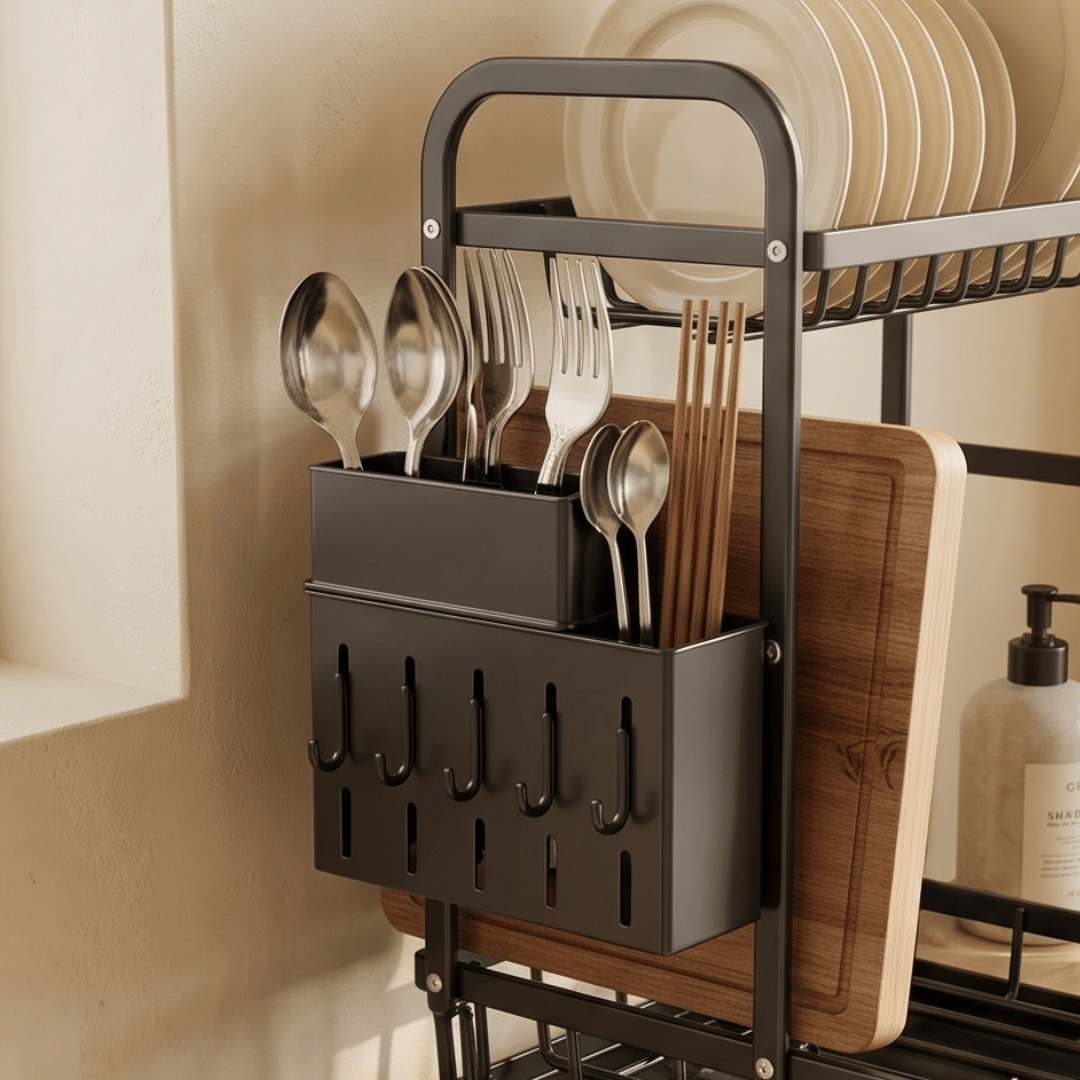 Multi Tier Kitchen Sink Utensil Organiser Detachable Cutting Board Holder Knife Stand Stainless Carbon Steel Triple Layer