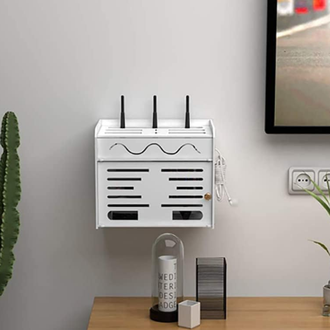 Wall Mounted Shelf Flip Lid Router Storage Organizer