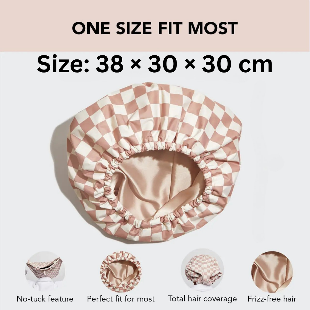 HOMERO Elegant Double Layer Stylish Plaid Design Waterproof Shower Cap