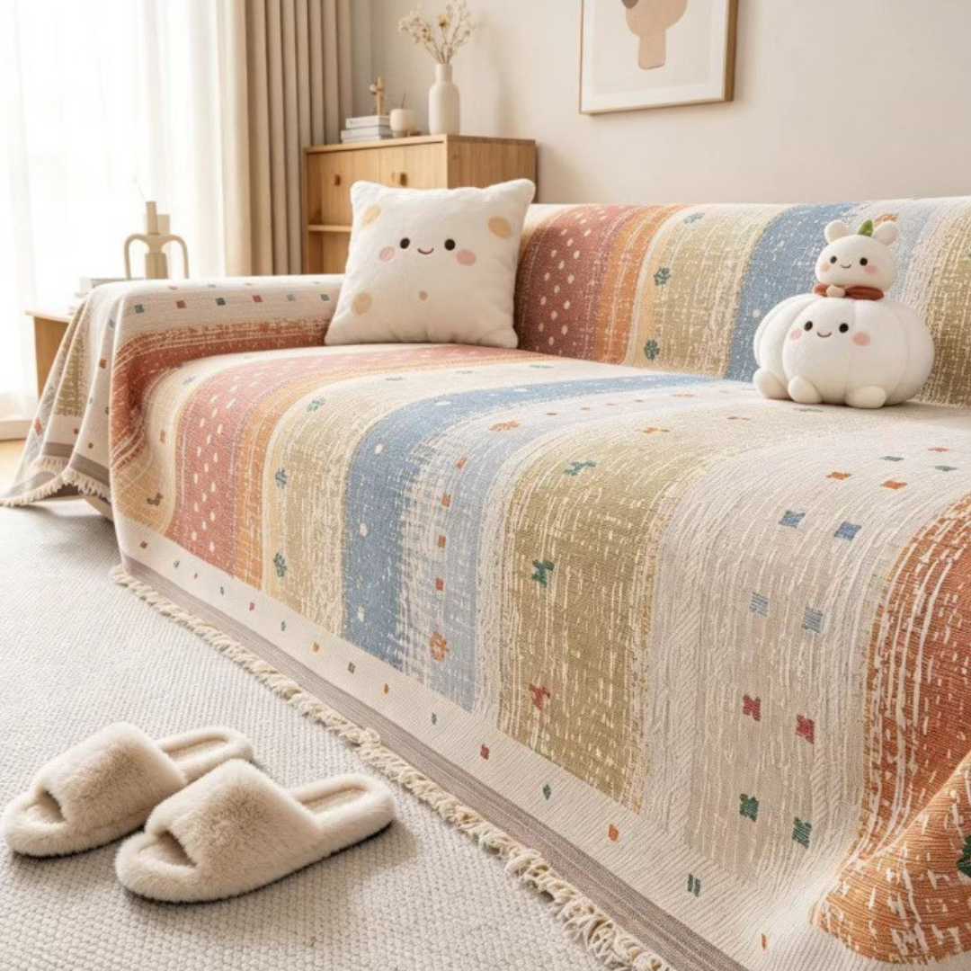 Soft Chenille Throw Sofa Cover with Elegant Floral Pattern