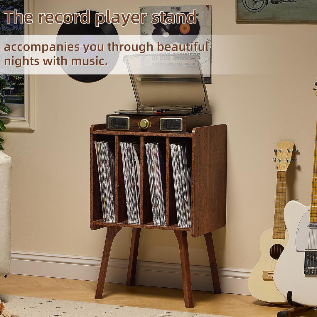 Record Player Table with Album Storage Shelf
