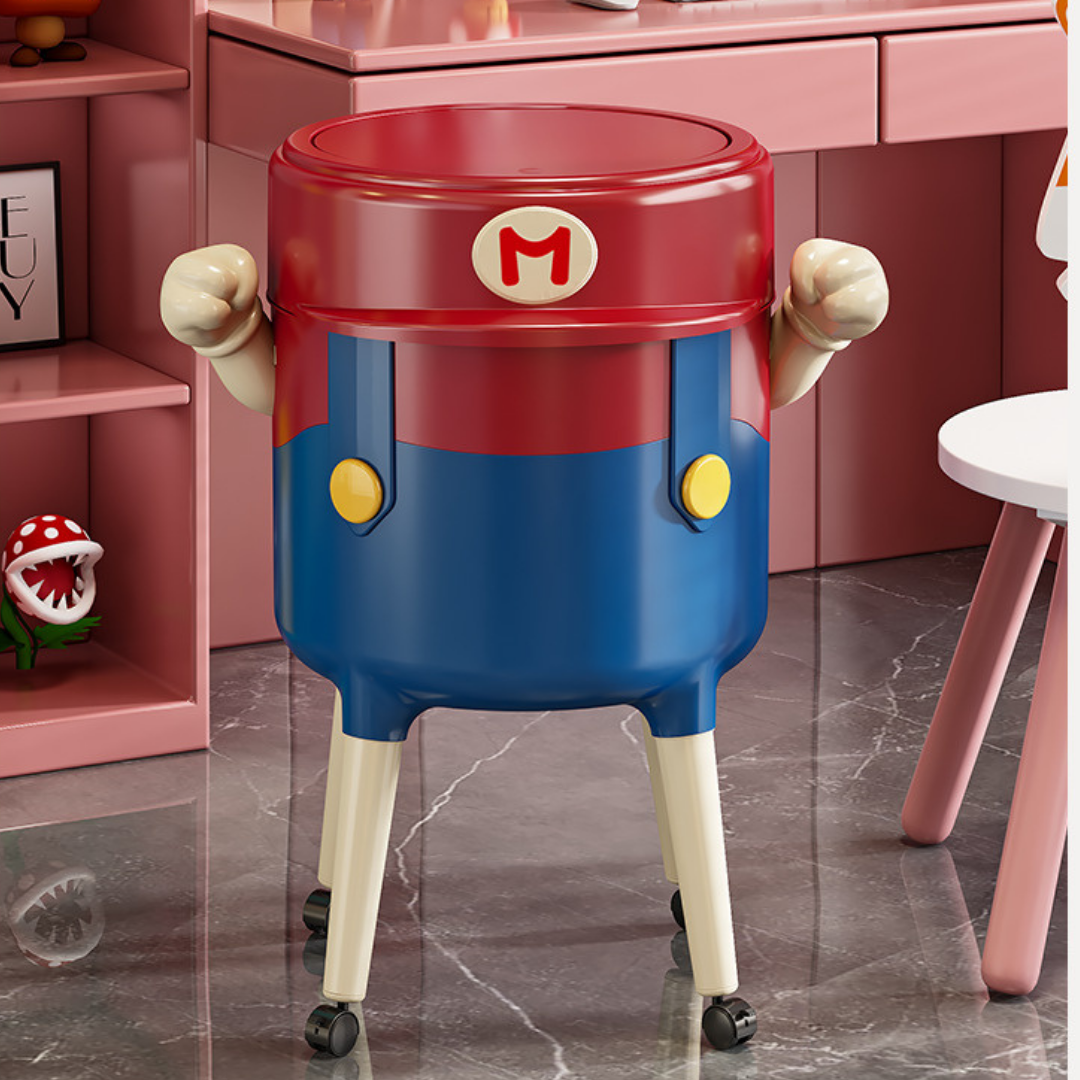 Super Mario Cartoon Style Wheeled Trash Can -13L Size
