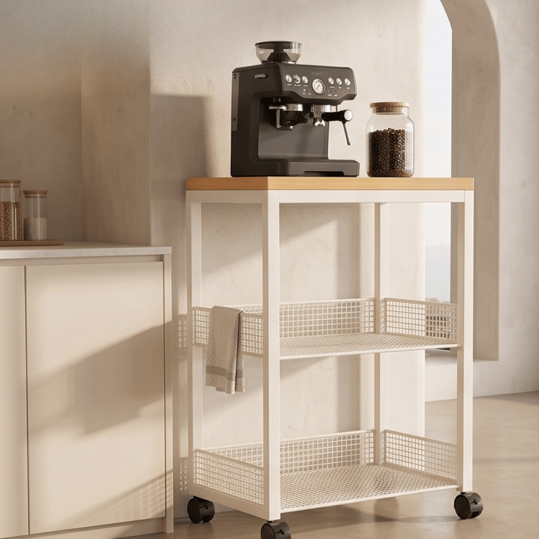 Premium Style Microwave Storage Rack Organizer with Wheels