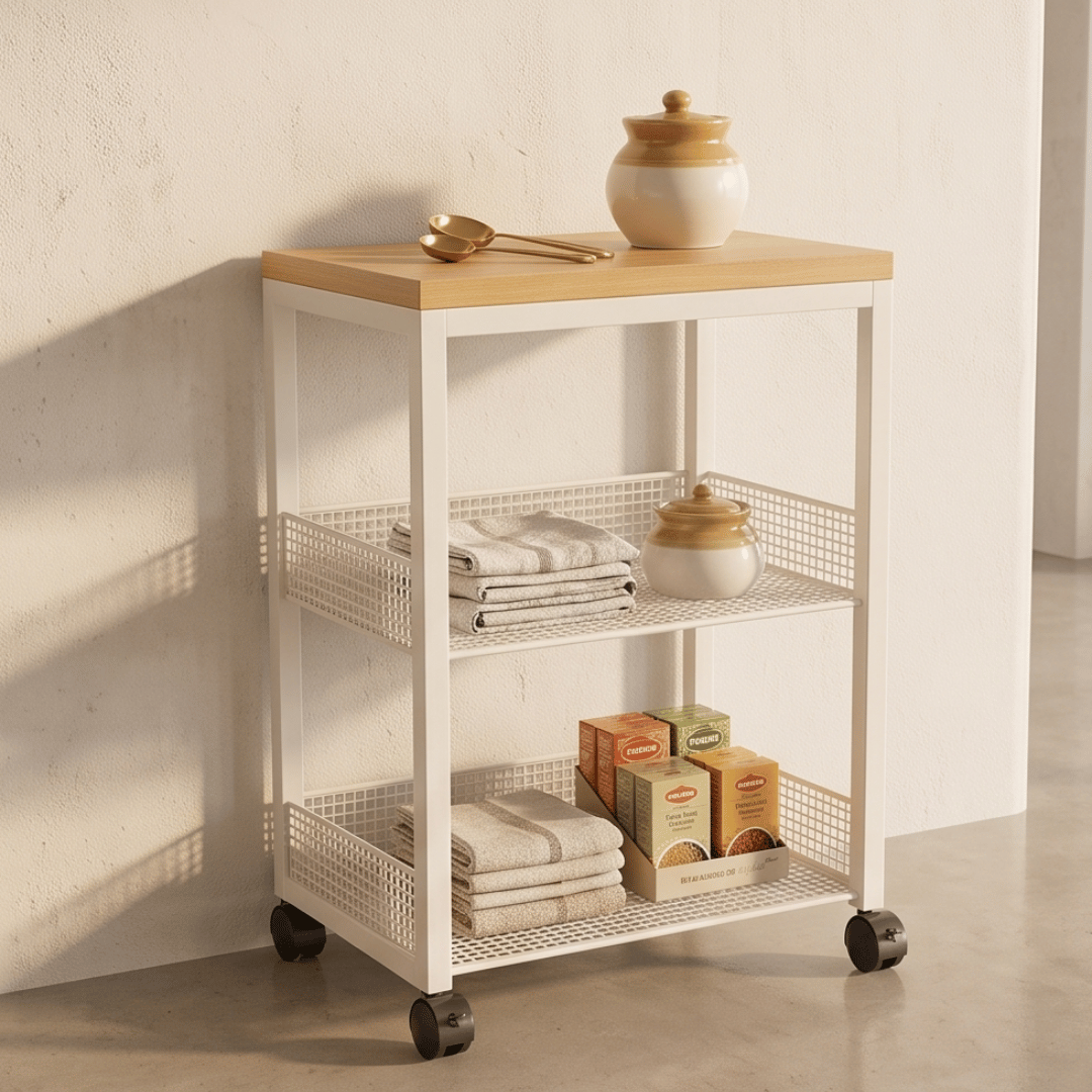 Premium Style Microwave Storage Rack Organizer with Wheels