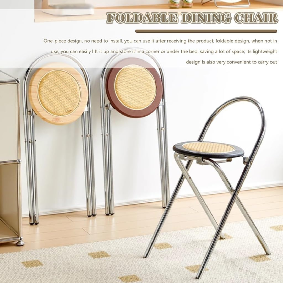 HOMERO Japanese Retro Rattan Folding Dining Chair with Solid Wood Frame (Brown)