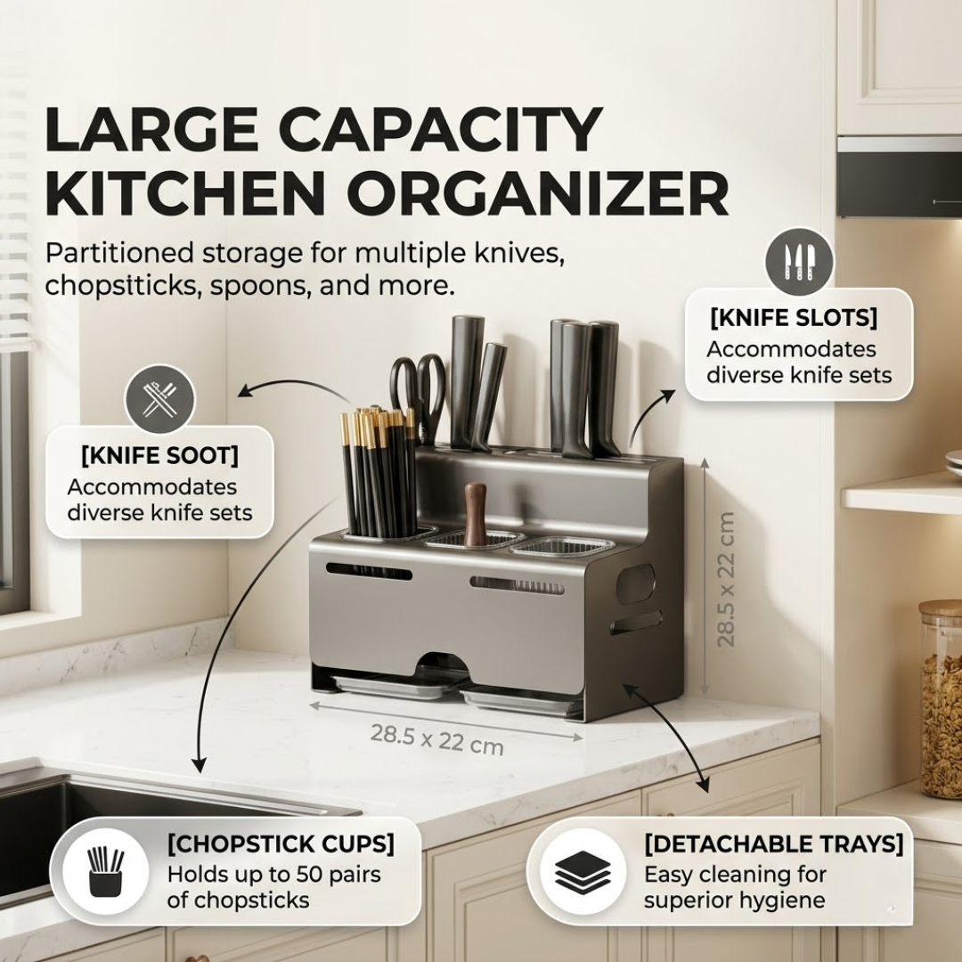Wall Mounted Kitchen Knife Holder and Chopstick Organizer