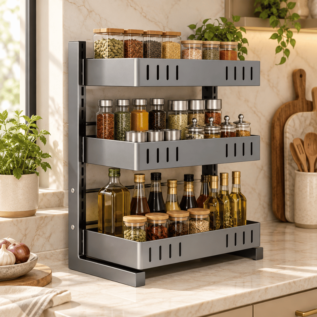 Adjustable Multi-Layer Spice Storage Rack Kitchen Organizer