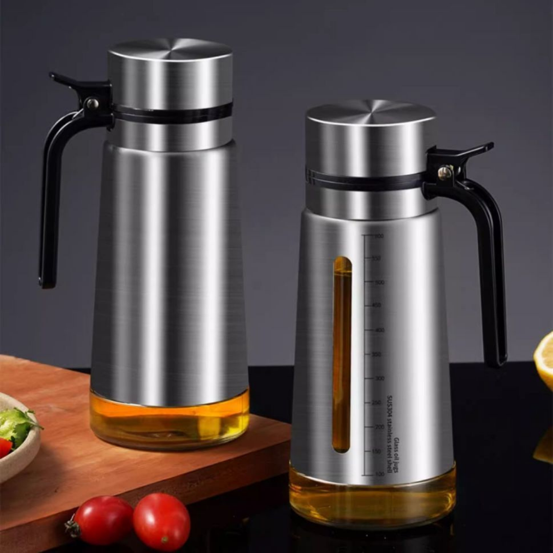 Premium Stainless Steel Oil Dispenser with Auto Flip Lid 650ml