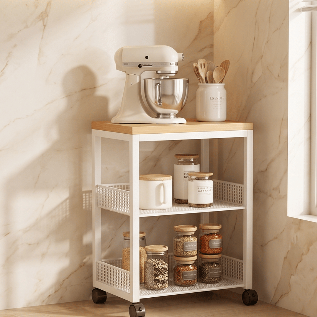 Premium Style Microwave Storage Rack Organizer with Wheels