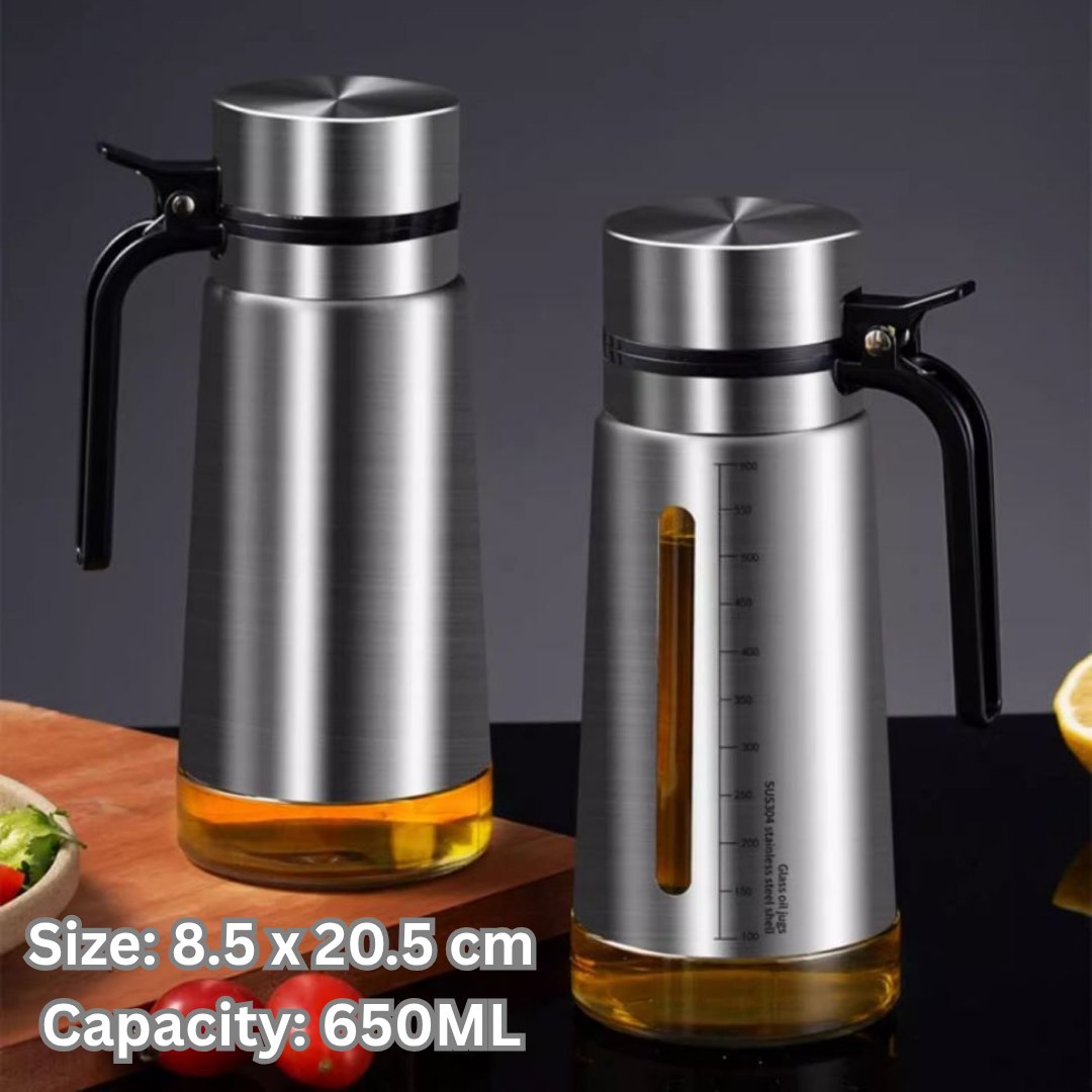 Premium Stainless Steel Oil Dispenser with Auto Flip Lid 650ml