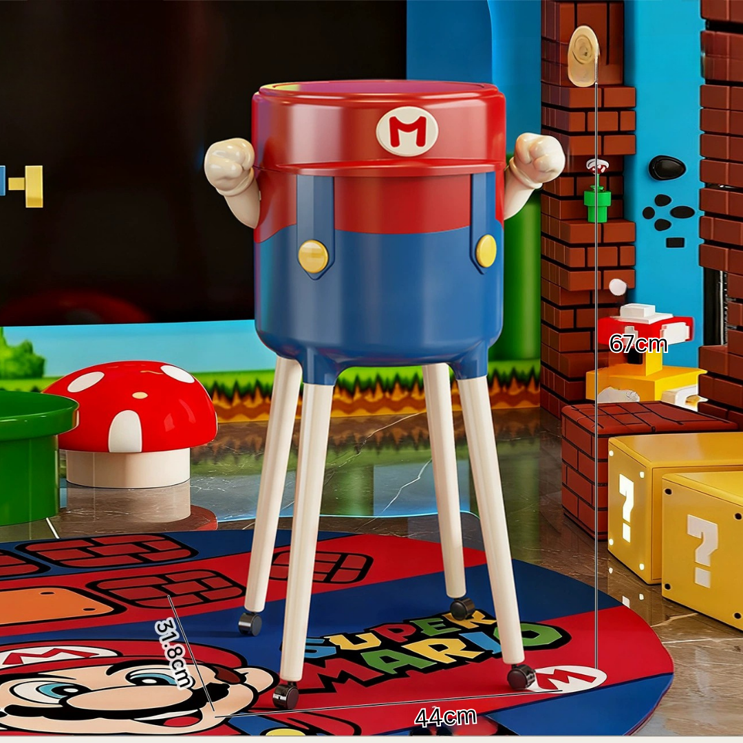 Super Mario Cartoon Style Wheeled Trash Can -13L Size