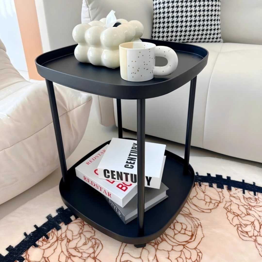Homero Multipurpose Plastic Side Table with Wheels (2 Layer)