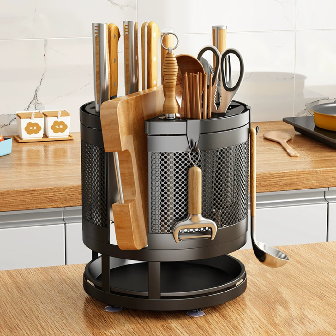 360 Degree Rotating Multifunctional Kitchen Utensil Storage Organizer