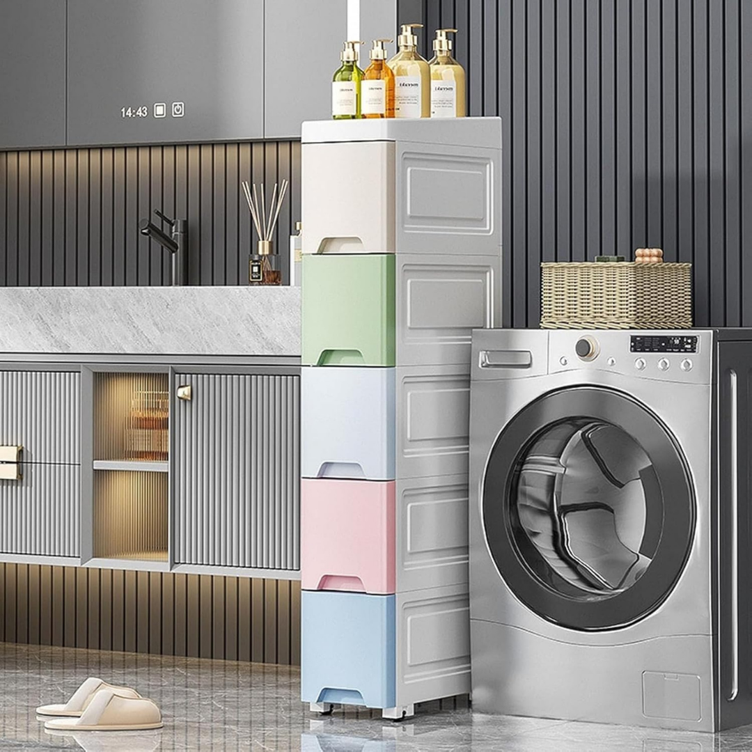 HOMERO Multi-Purpose Multicolor Slim Storage Cabinet with Wheels