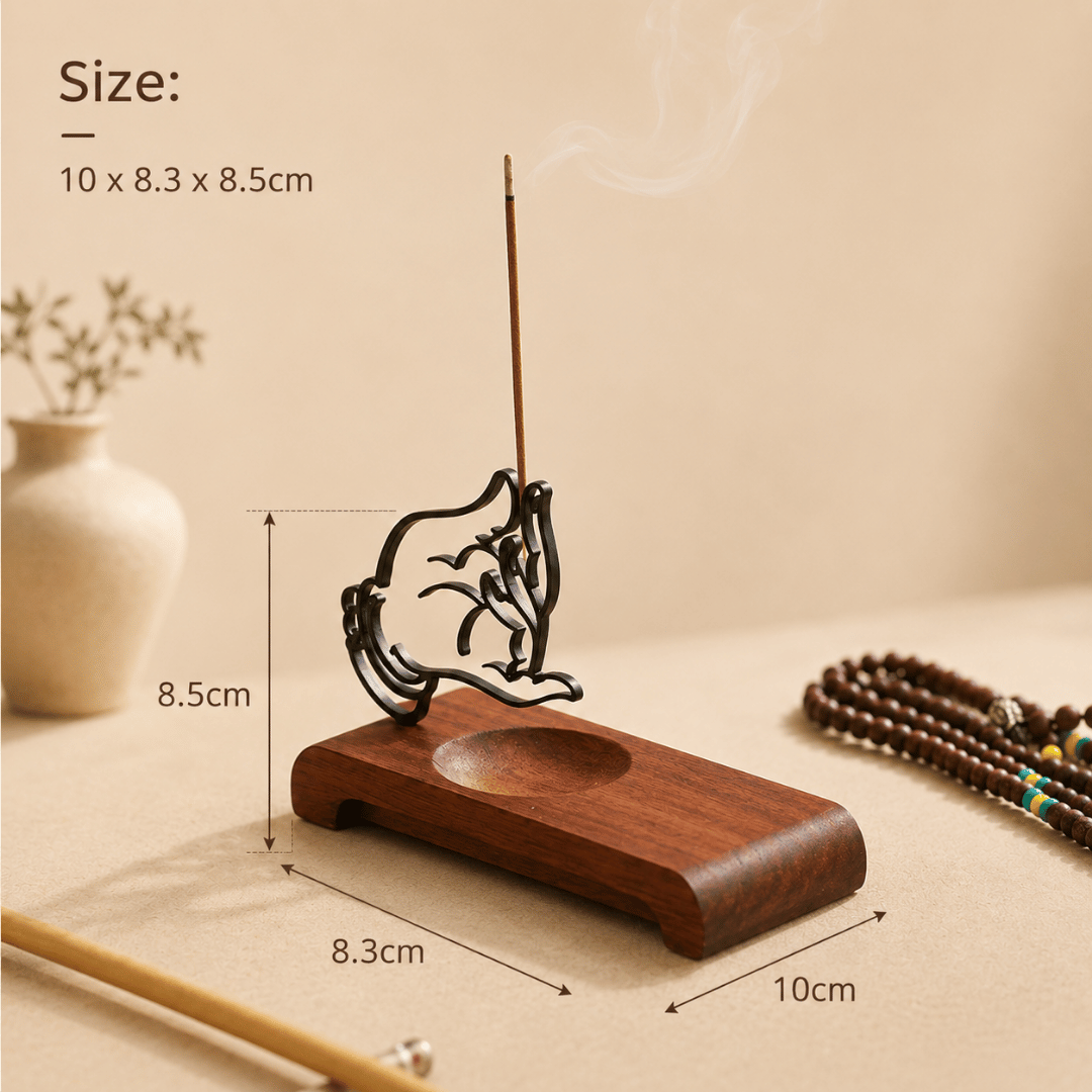 Homero Wooden Base Zen Metal Hand Incense Holder - 16cm
