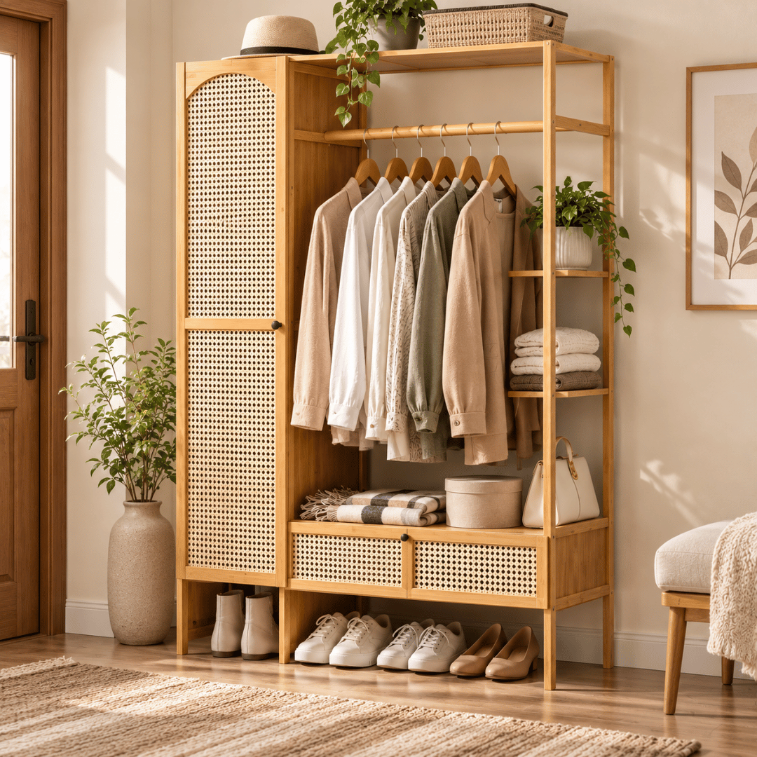 Multi-Functional Freestanding Bamboo Wardrobe Organizer