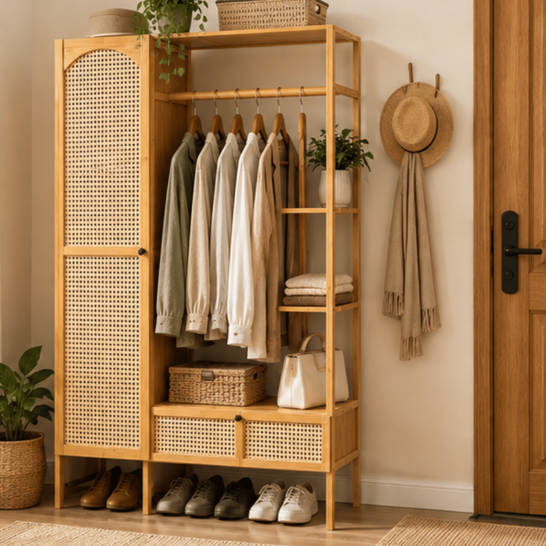 Multi-Functional Freestanding Bamboo Wardrobe Organizer