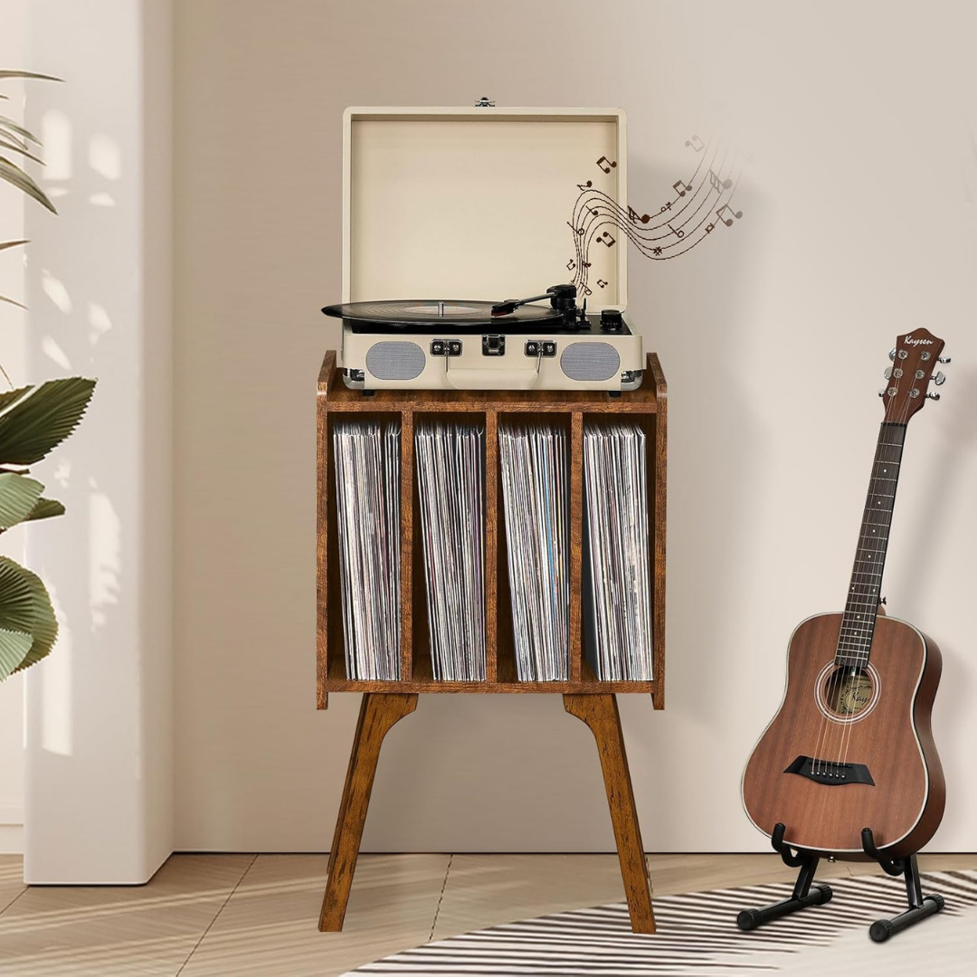 Record Player Table with Album Storage Shelf