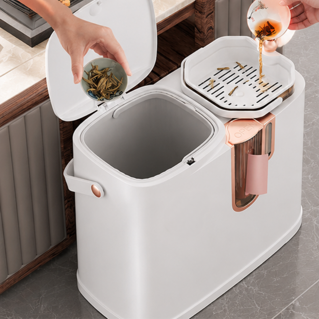 Dual Wet And Dry Tea Waste Bin With Drainage Strainer