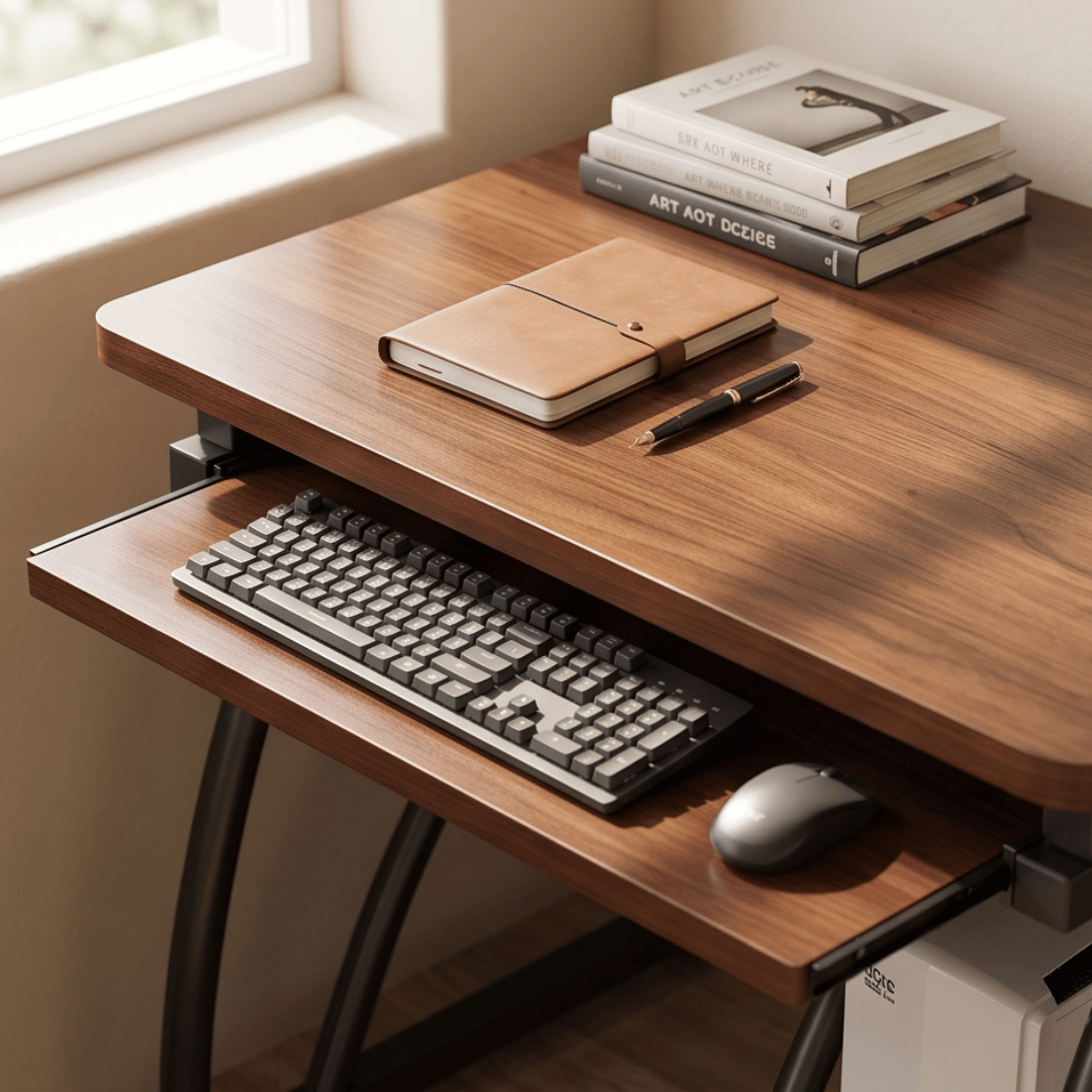 Premium Wooden Computer Desk Table with Bookshelf & Retractable Keyboard Tray