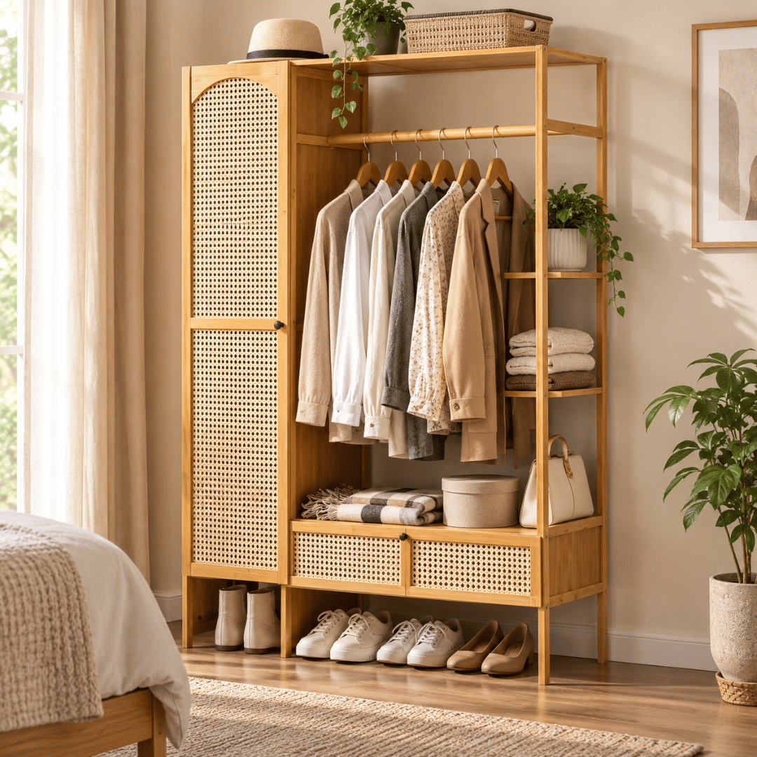 Multi-Functional Freestanding Bamboo Wardrobe Organizer