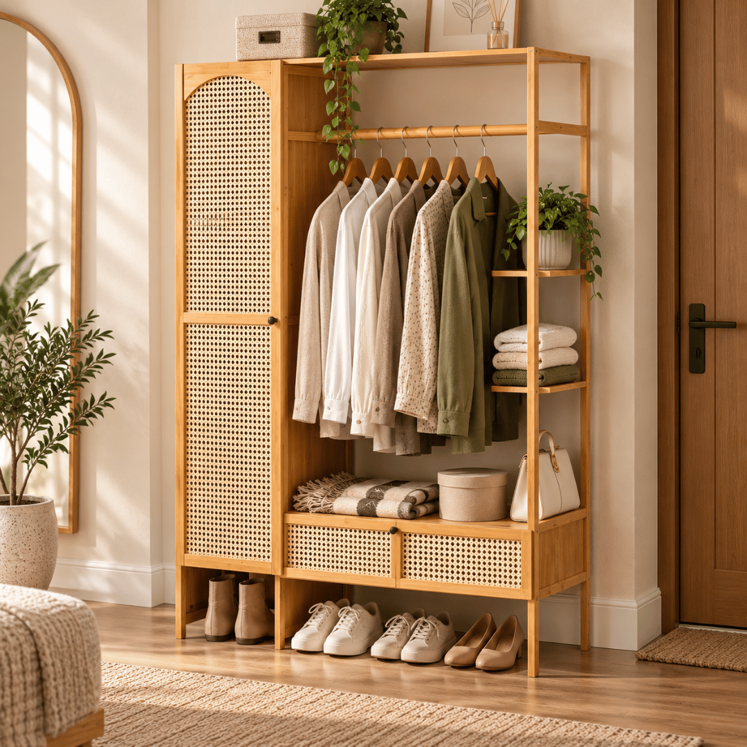 Multi-Functional Freestanding Bamboo Wardrobe Organizer