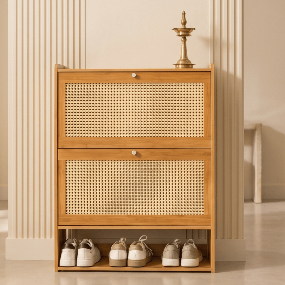 Multi-Purpose Bamboo Breathable Rattan Door Shoe Cabinet & Orgainzer