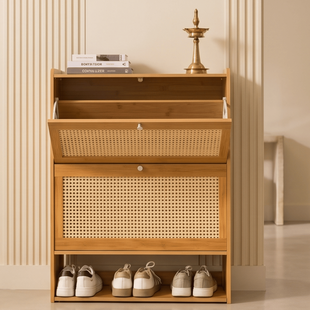 Multi-Purpose Bamboo Breathable Rattan Door Shoe Cabinet & Orgainzer