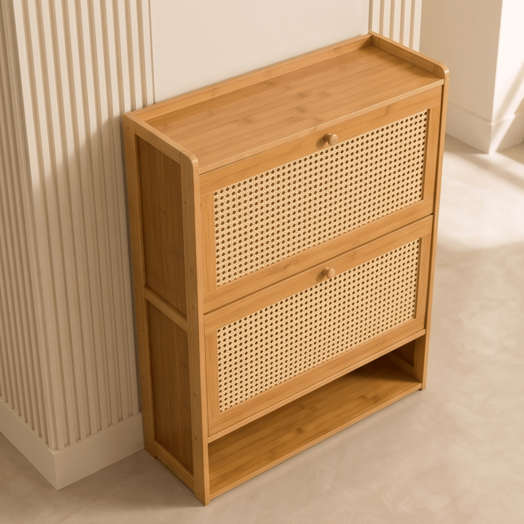 Multi-Purpose Bamboo Breathable Rattan Door Shoe Cabinet & Orgainzer