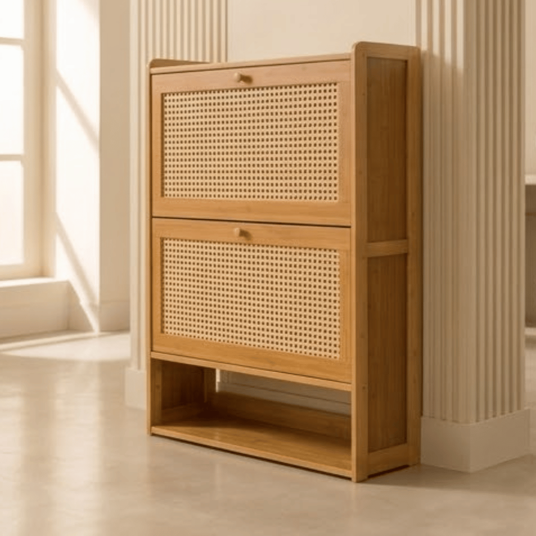 Multi-Purpose Bamboo Breathable Rattan Door Shoe Cabinet & Orgainzer