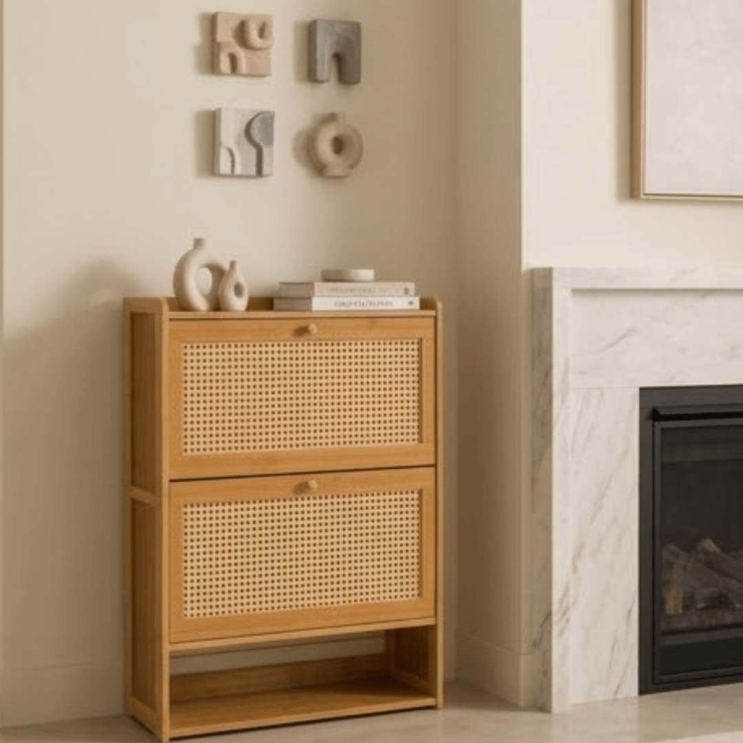 Multi-Purpose Bamboo Breathable Rattan Door Shoe Cabinet & Orgainzer