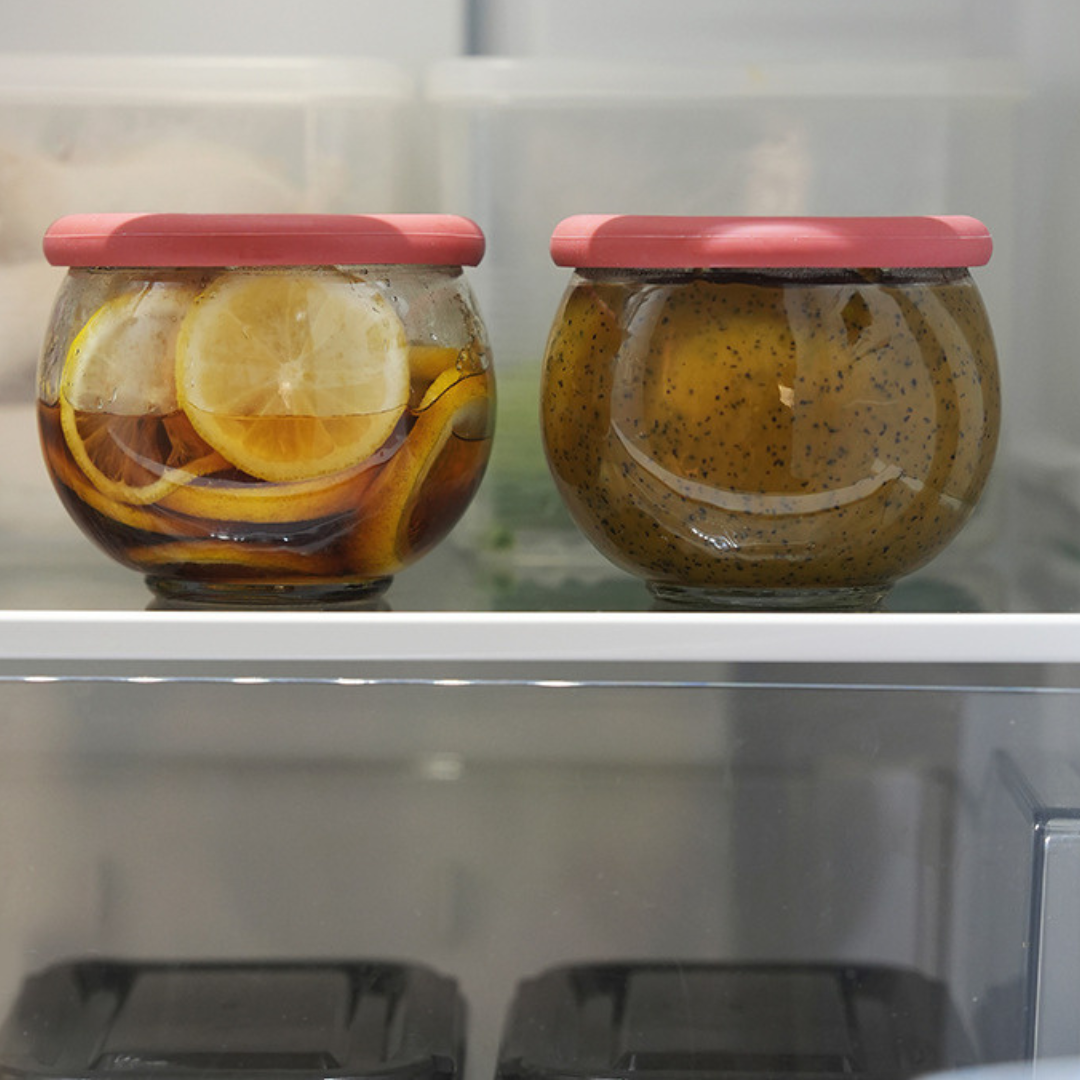 HOMERO Premium Round Glass Storage Jar Airtight Silicone Lid 400ml